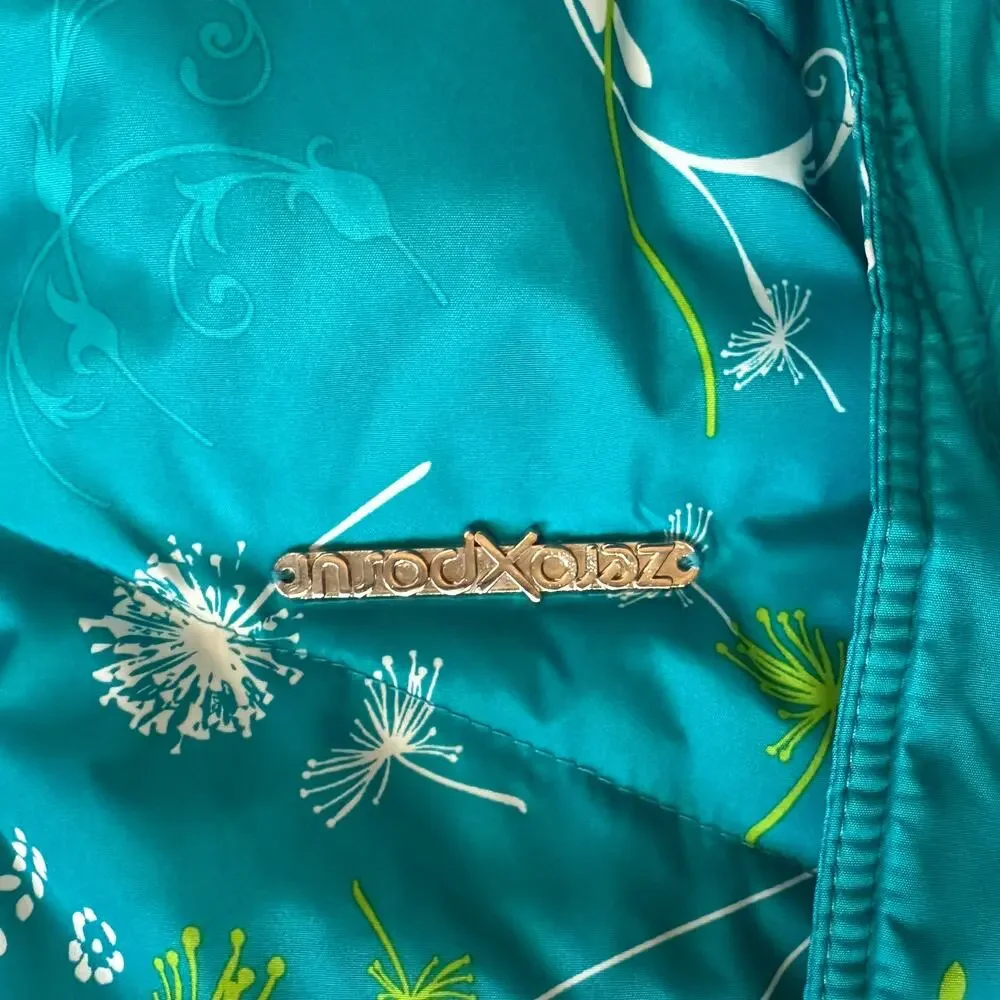ZeroXposur‎ Girl's L/14 Dandelions on Turquoise Puffy Vest BRAND NEW